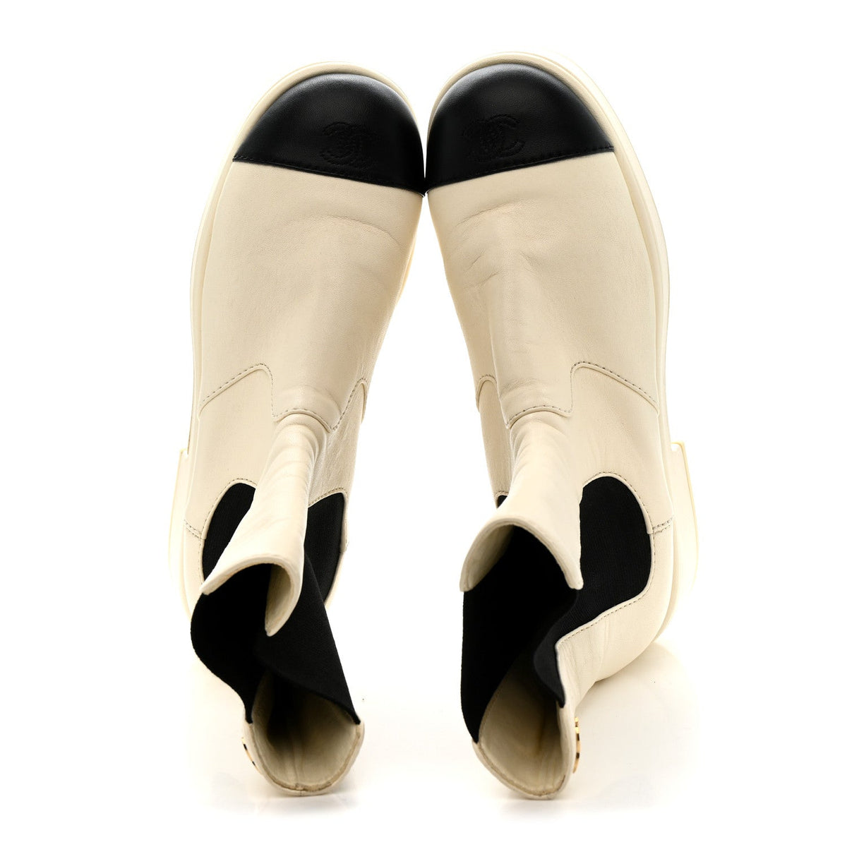 Chanel Patent Calfskin Cap Toe CC Women's Ankle Boots 39.5 White Black