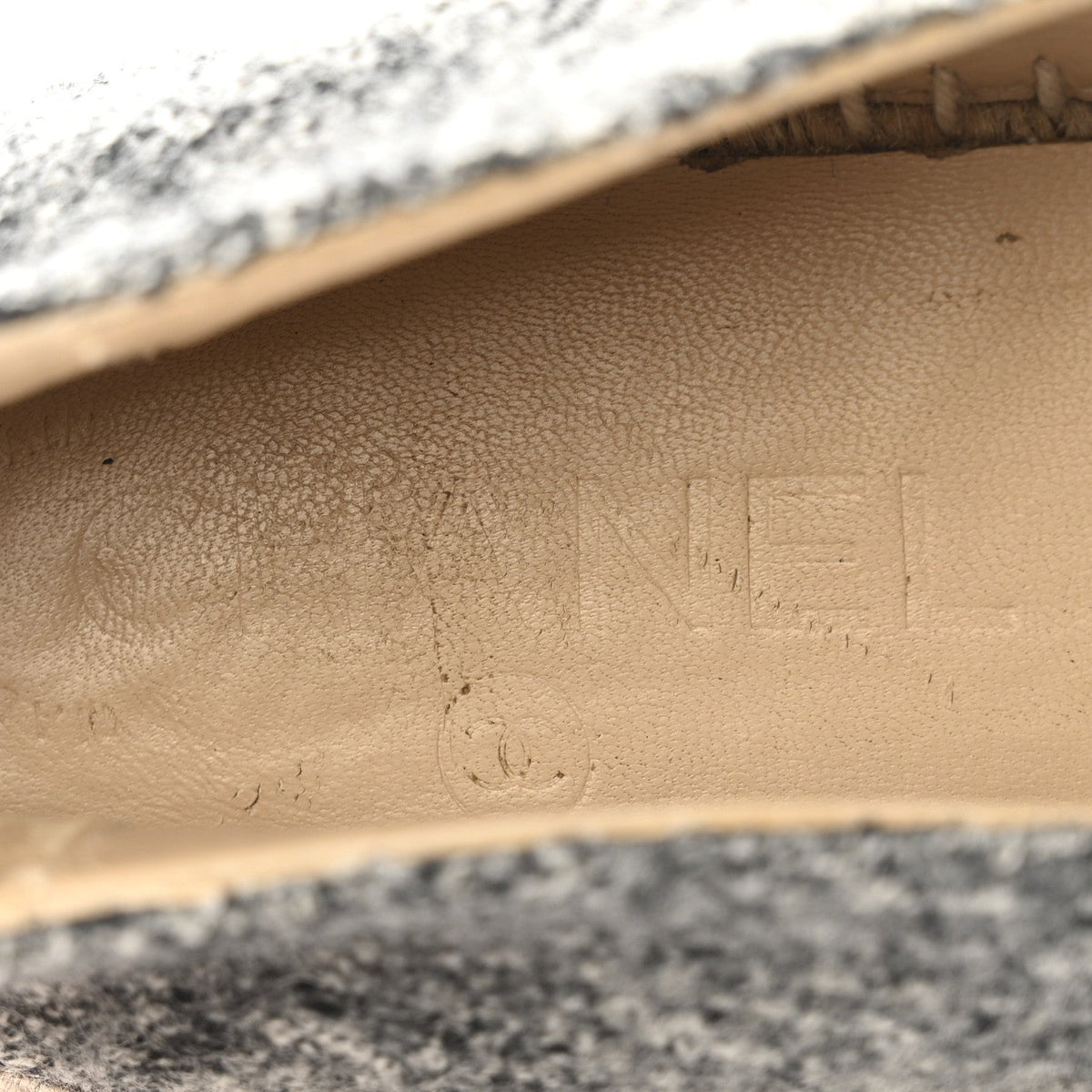 Chanel Tweed Velvet Women's CC Espadrilles 38 Grey Black