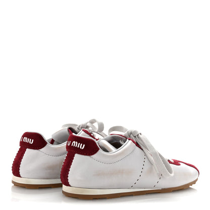 Miu Miu Scamosciato Women's Plume Sneakers 37.5 White Cerise