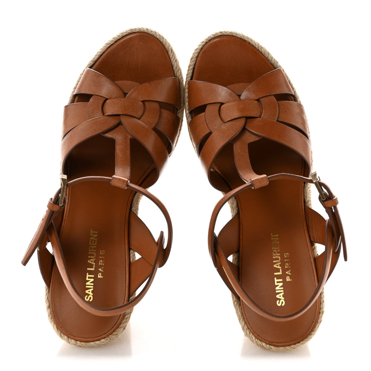 Saint Laurent Calfskin Women's 85 Platform Espadrille Wedge Sandals 39.5 Brown