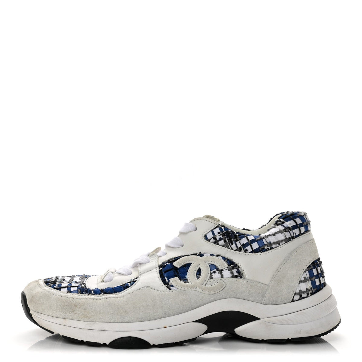 Chanel Tweed Suede Calfskin CC Women's Sneakers Blue