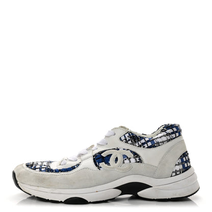 Chanel Tweed Suede Calfskin CC Women's Sneakers Blue