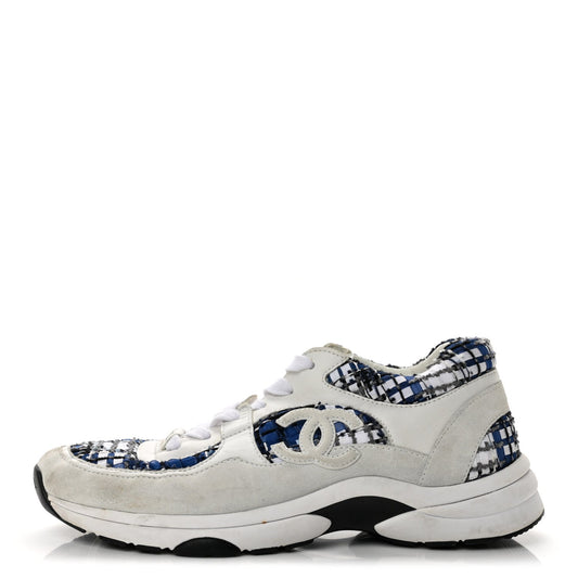 Chanel Tweed Suede Calfskin CC Women's Sneakers Blue