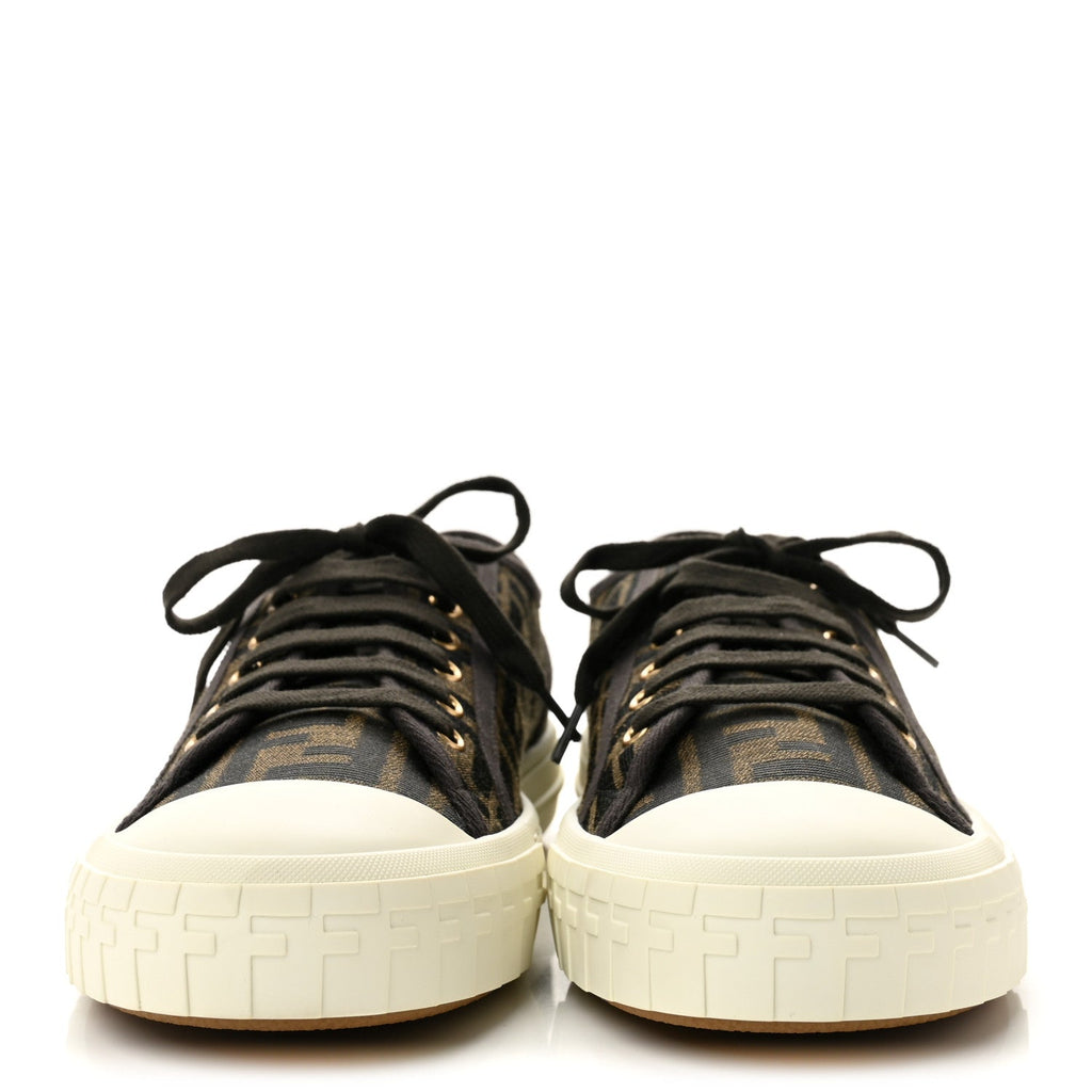 Fendi Fabric Jacquard Men's Domino Sneakers 43 Tabacco Black