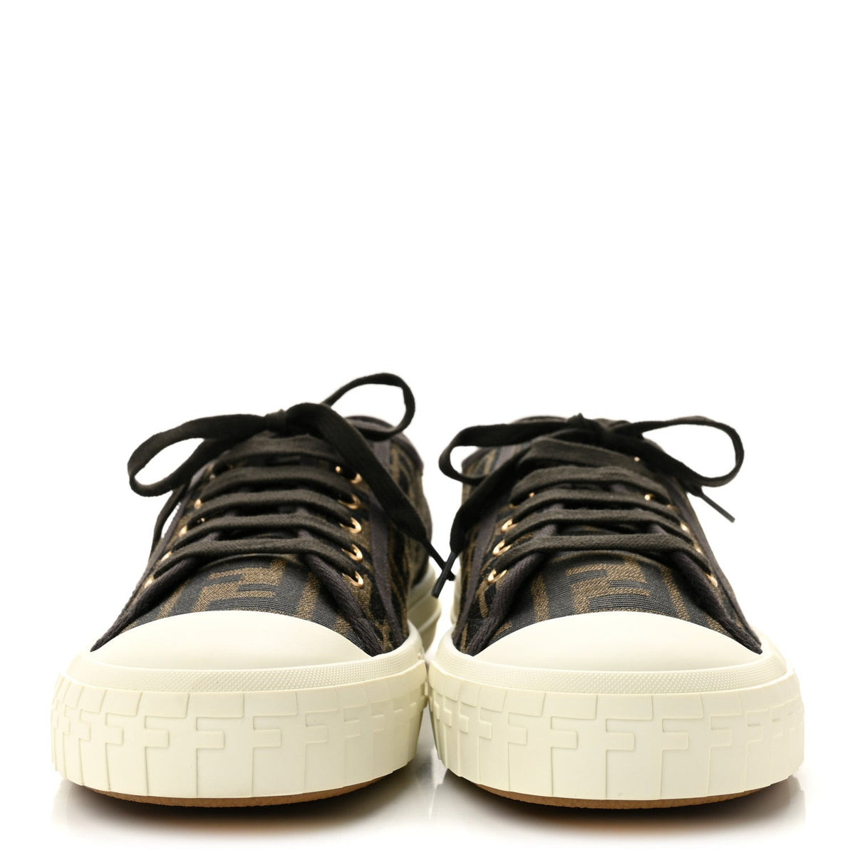 Fendi Fabric Jacquard Men's Domino Sneakers 43 Tabacco Black