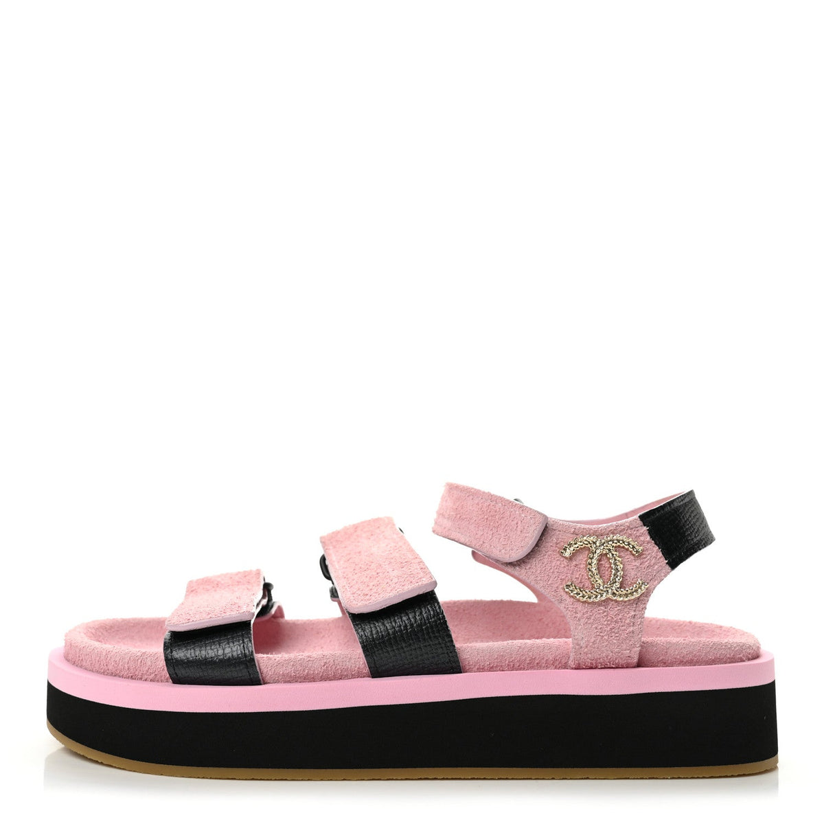 Chanel Suede Calfskin Women's Velcro Flat Sandals 39 Light Pink