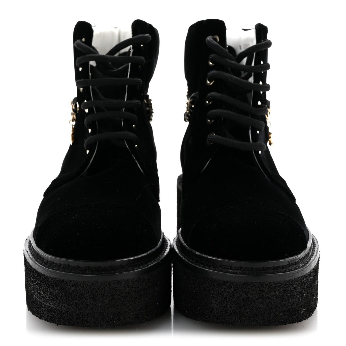 Chanel Velvet Women's Chain Lace Up CC Short Boots 35.5 Black