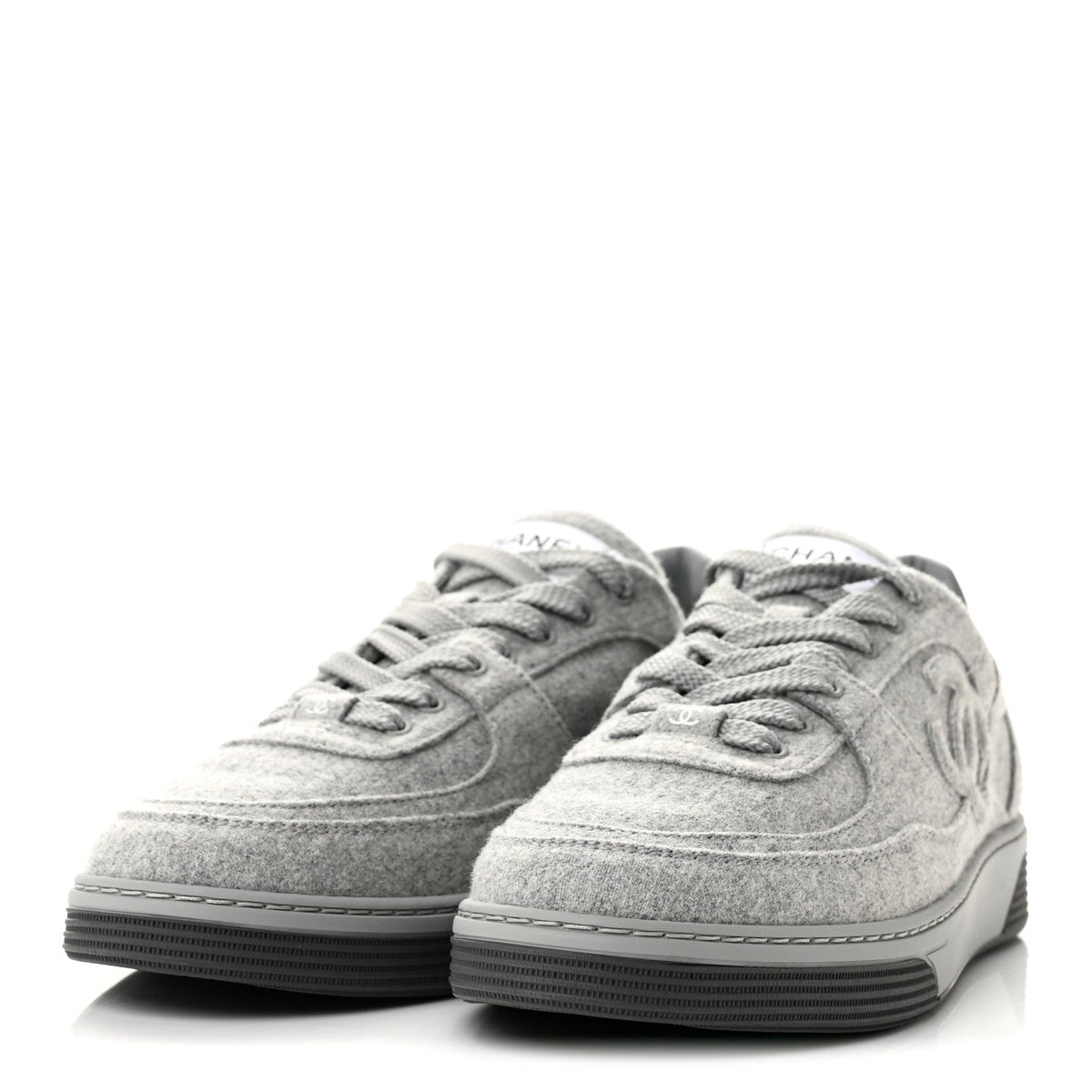 Chanel Wool Mixed Fibers Women's CC Sneakers 38 Light Grey