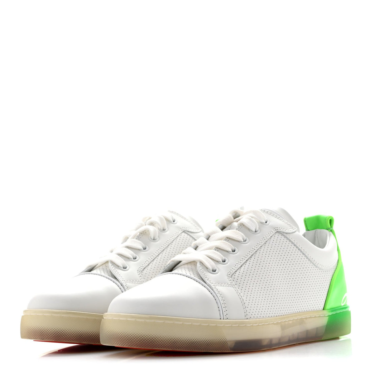 Christian Louboutin Calfskin Men's Fun Louis Junior Flat Sneakers 41.5 White Fluo Green