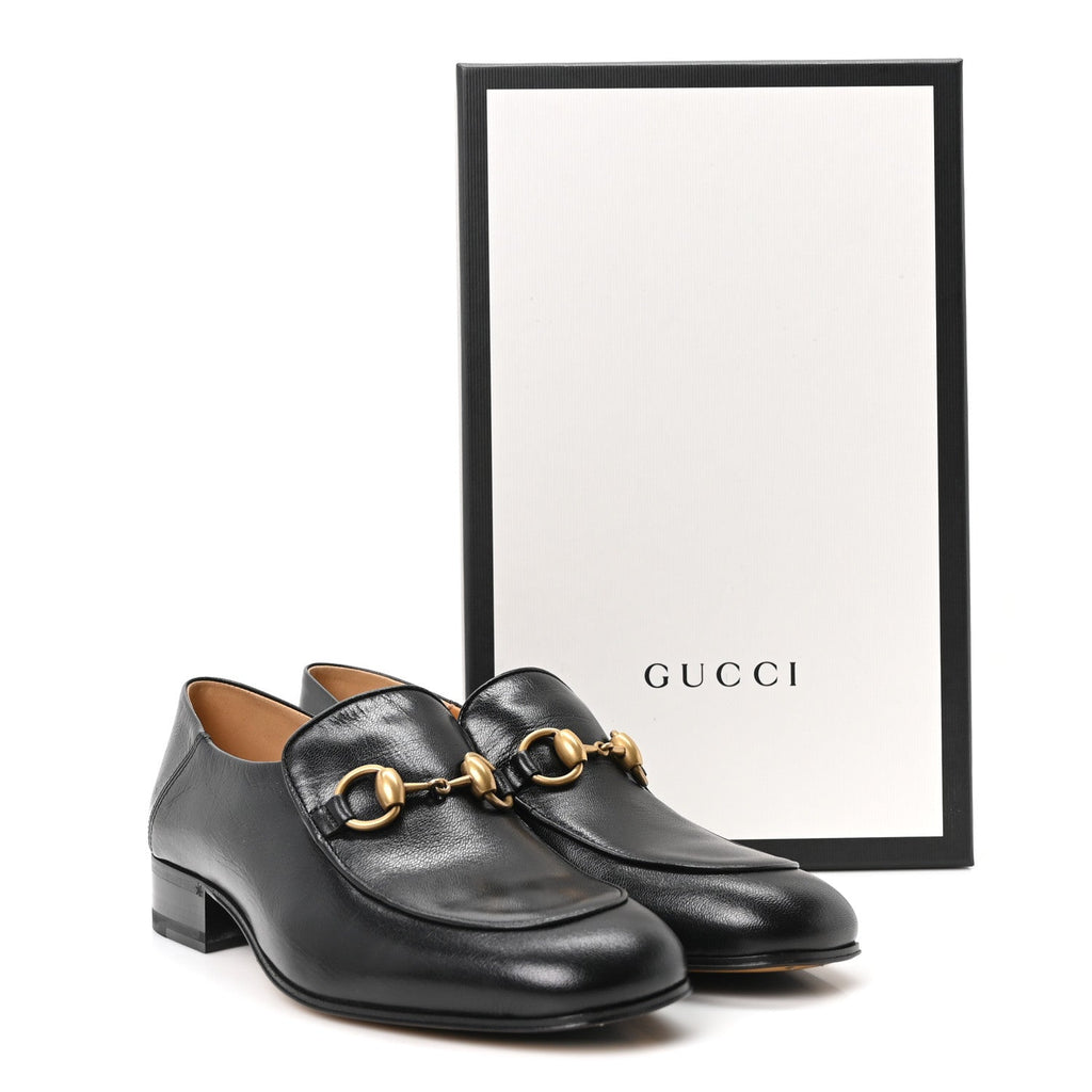 Gucci Goatskin Women's Horsebit Mid-Heel Loafers 37 Black