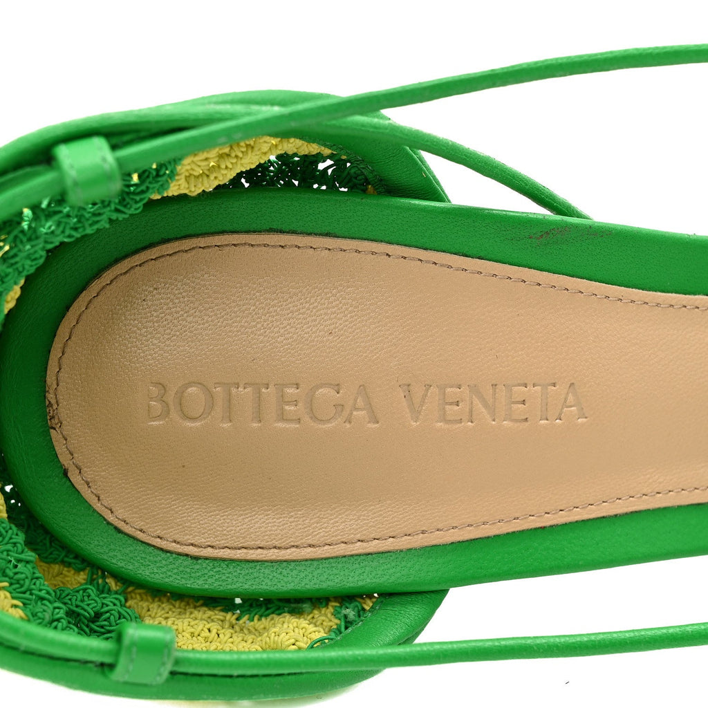 Bottega Veneta Crochet Lambskin Women's Stretch Ankle Tie Sandals 37 Kiwi Parakeet