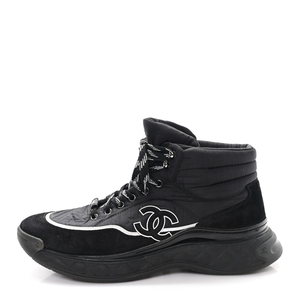 Chanel Fabric Suede Men's CC Sneakers 44 Black