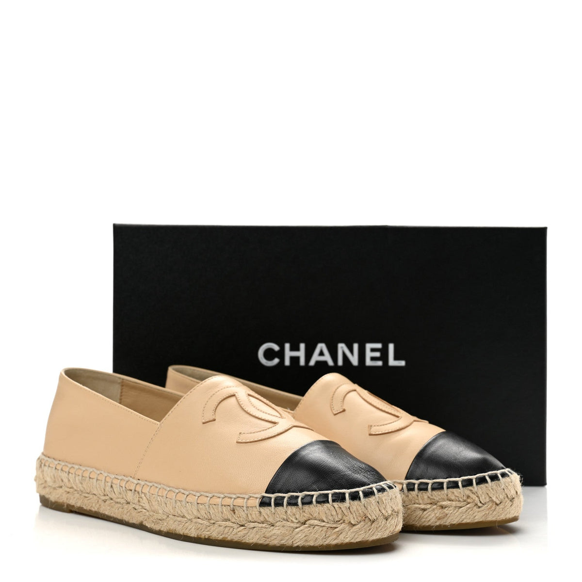Chanel Lambskin Women's CC Espadrilles 36 Beige Black