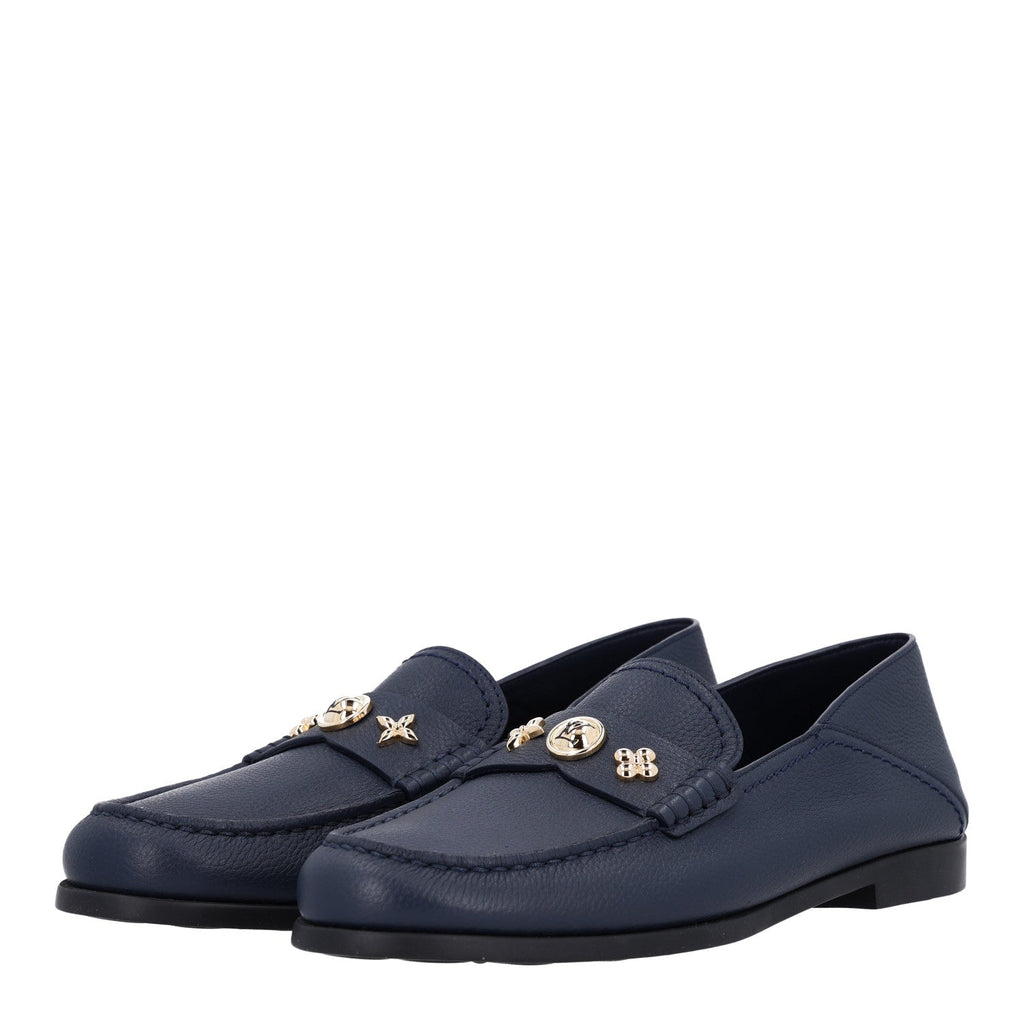 Louis Vuitton Grained Calfskin Women's Ivy Loafers 40.5 Navy Blue