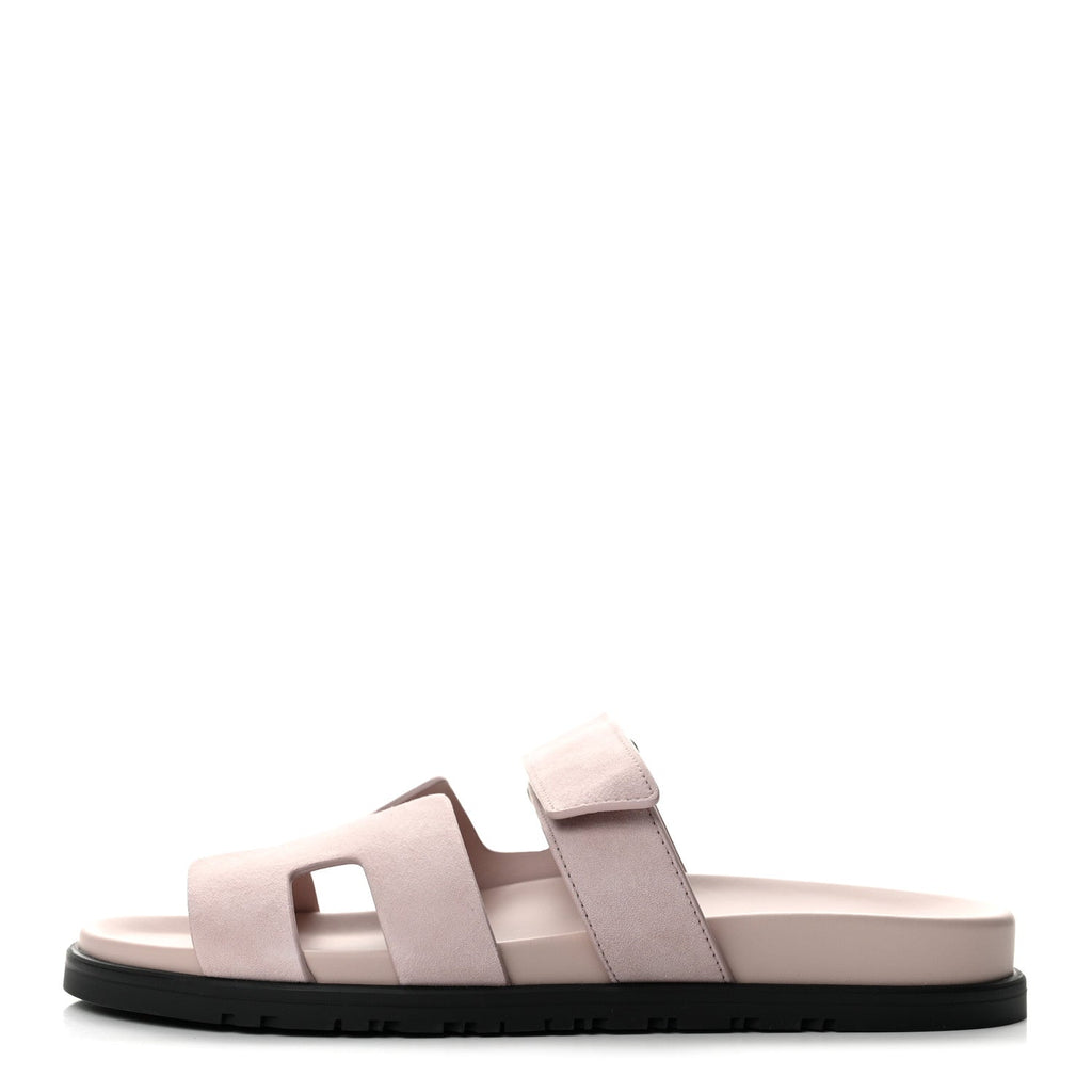 Hermes Suede Goatskin Women's Chypre Sandals 39 Rose Porcelaine