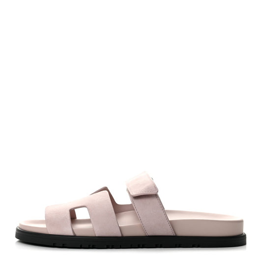 Hermes Suede Goatskin Women's Chypre Sandals 39 Rose Porcelaine