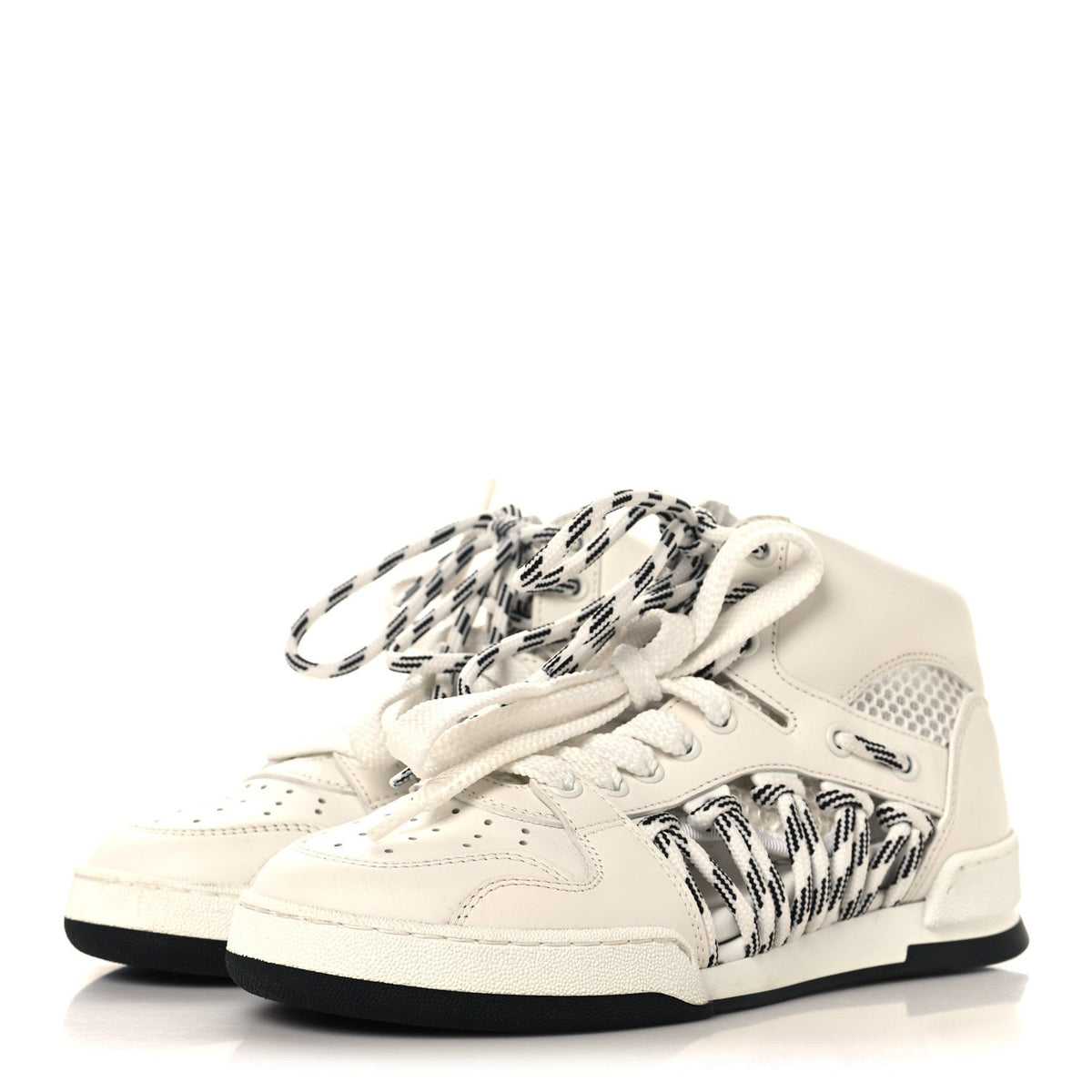 Christian Dior Calfskin Mesh Cutout Women's High Top Sneakers 35 Black White