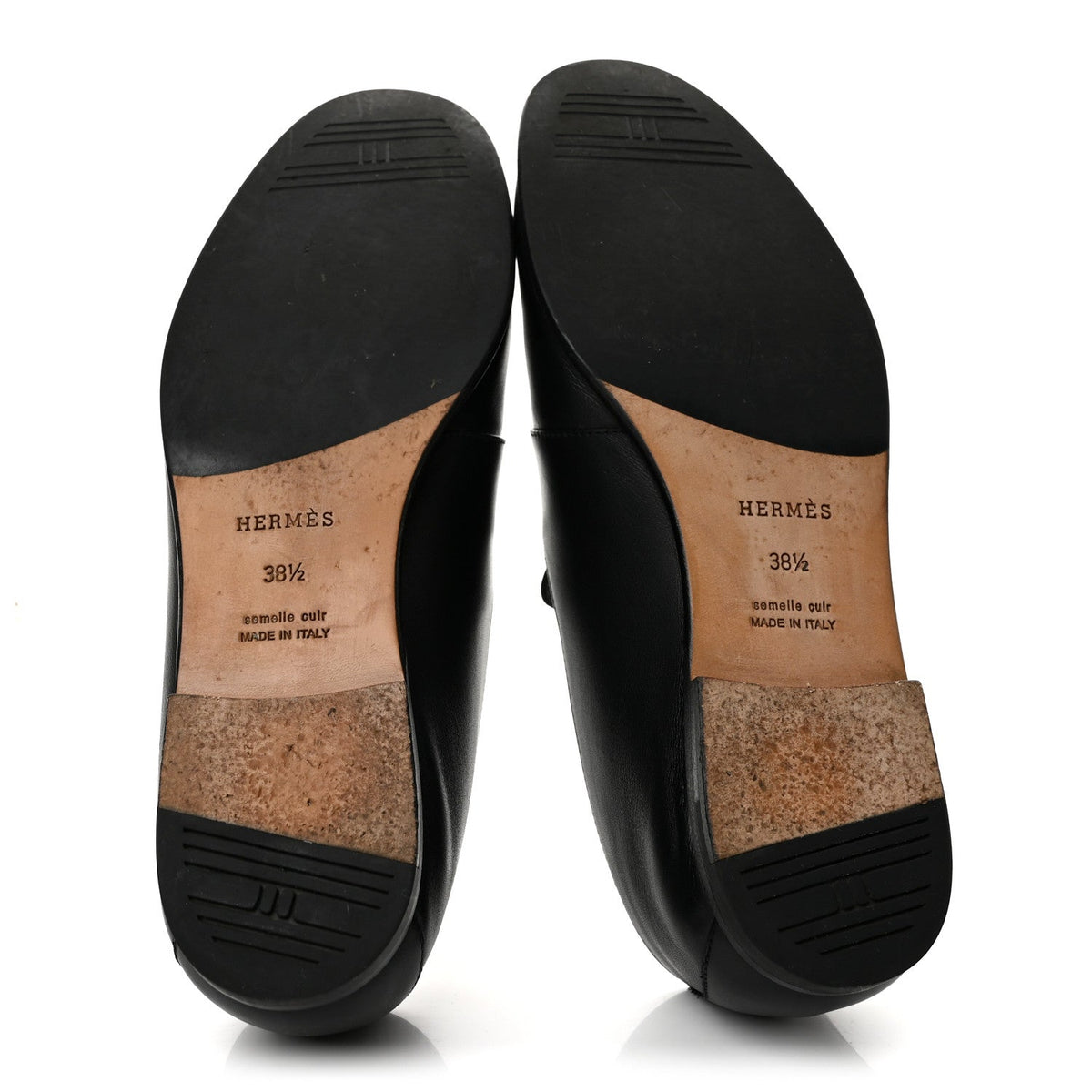 Hermes Calfskin Studded Women's Ancora Moccasin Loafers 38.5 Black