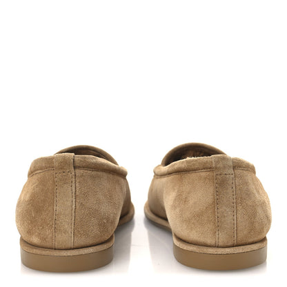 Chanel Suede Calfskin Women's CC Loafers 36.5 Dark Beige