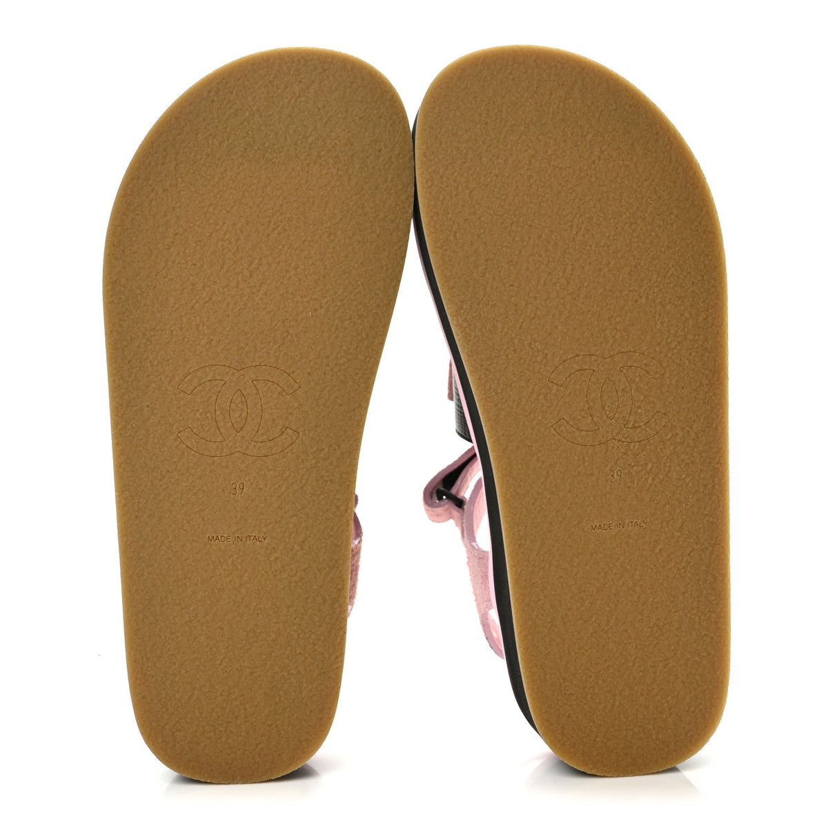 Chanel Suede Calfskin Women's Velcro Flat Sandals 39 Light Pink