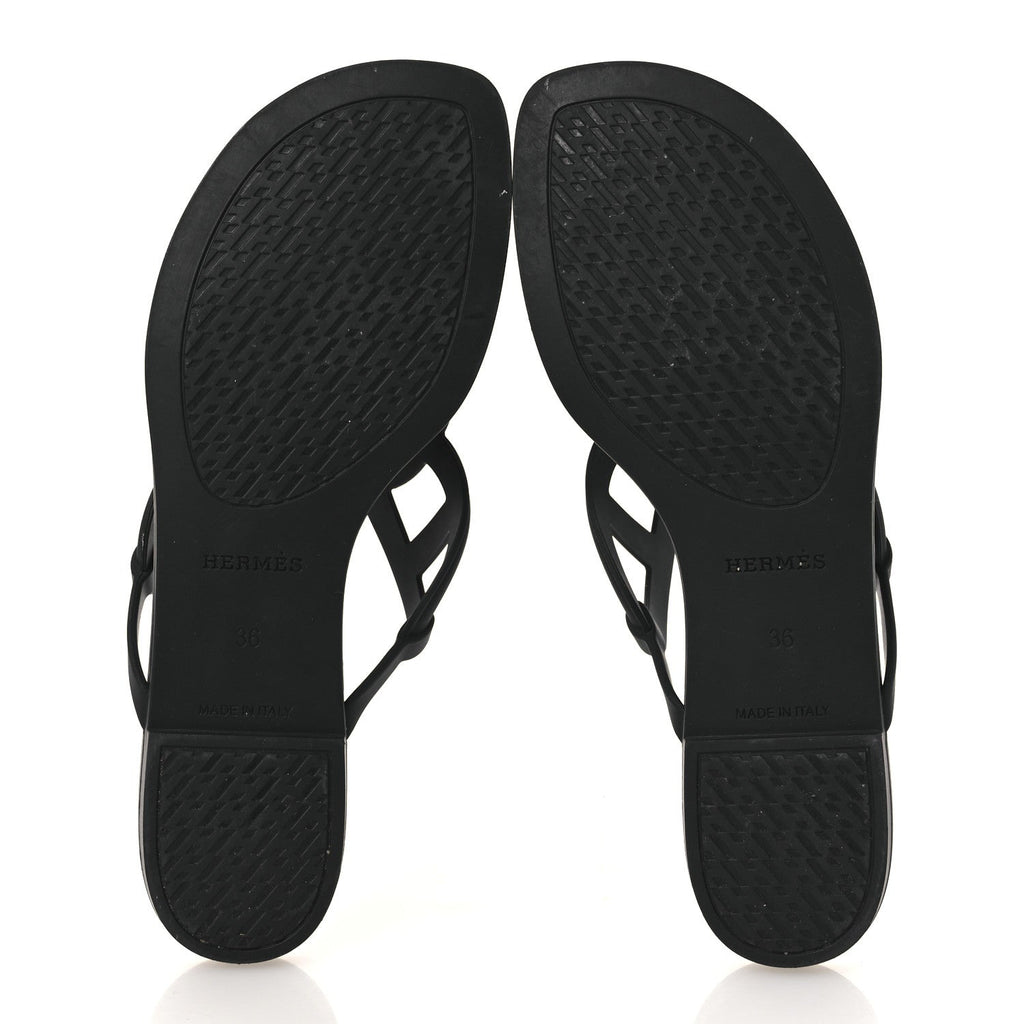 Hermes Rubber Women's Egerie Sandals 36 Black