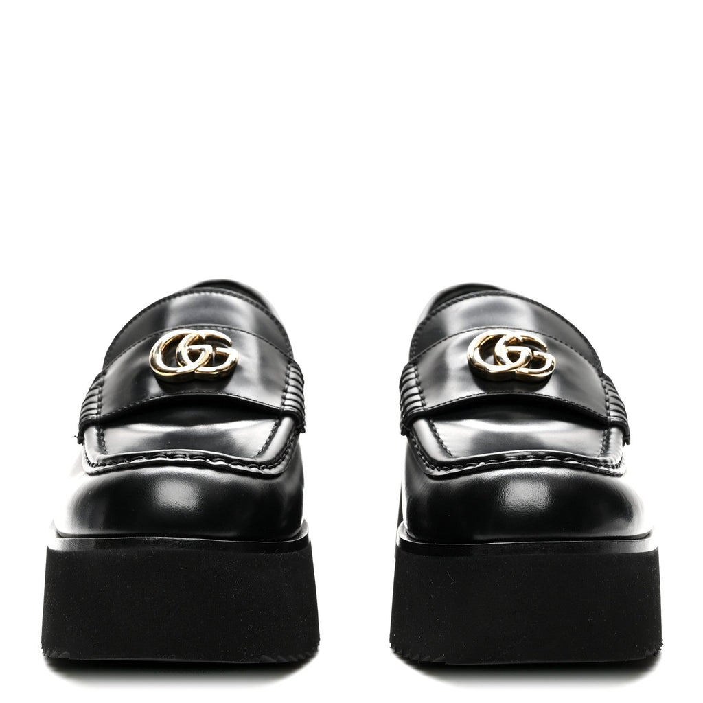 Gucci Calfskin Women's Millennial Ribot GG Wedge Platform Loafers 38 Black