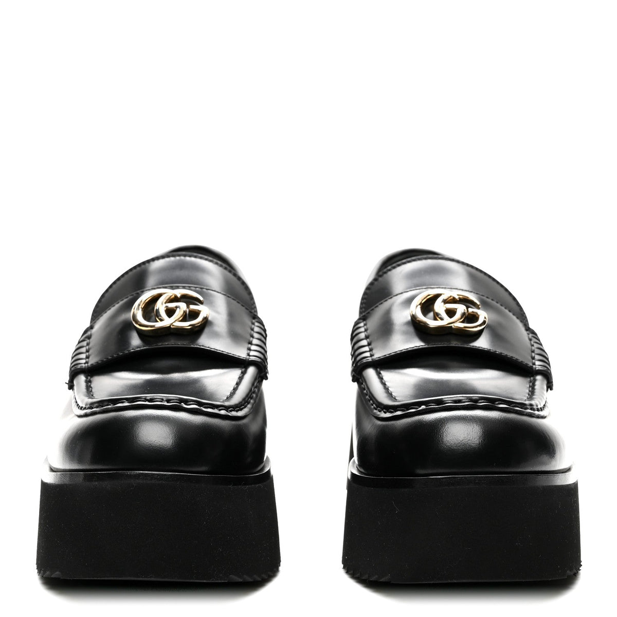 Gucci Calfskin Women's Millennial Ribot GG Wedge Platform Loafers 38 Black
