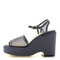 Mesh Grosgrain Wedge Sandals Blue