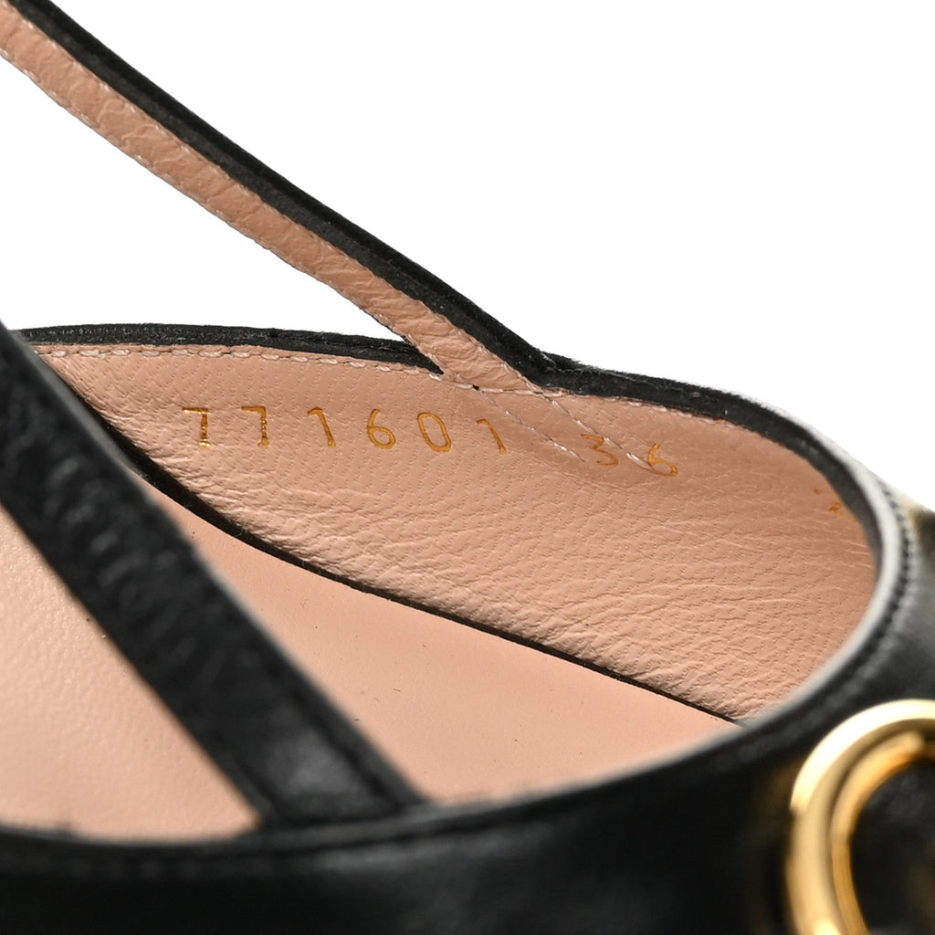 Gucci Malaga Kid Calfskin Women's Horsebit 70mm Slingback Pumps 36 Black