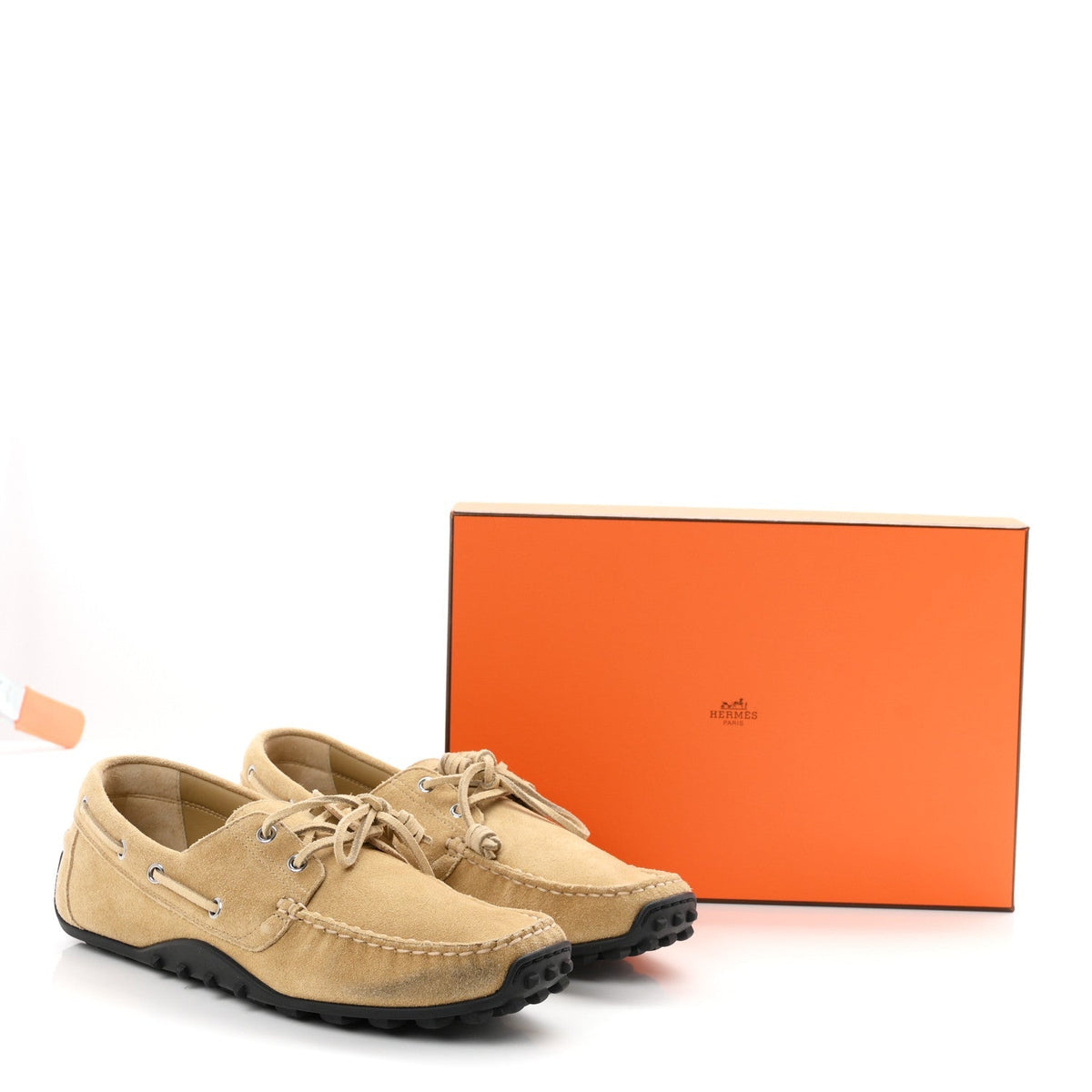 Hermes Suede Calfskin Women's Member Loafers 41 Beige Albatre