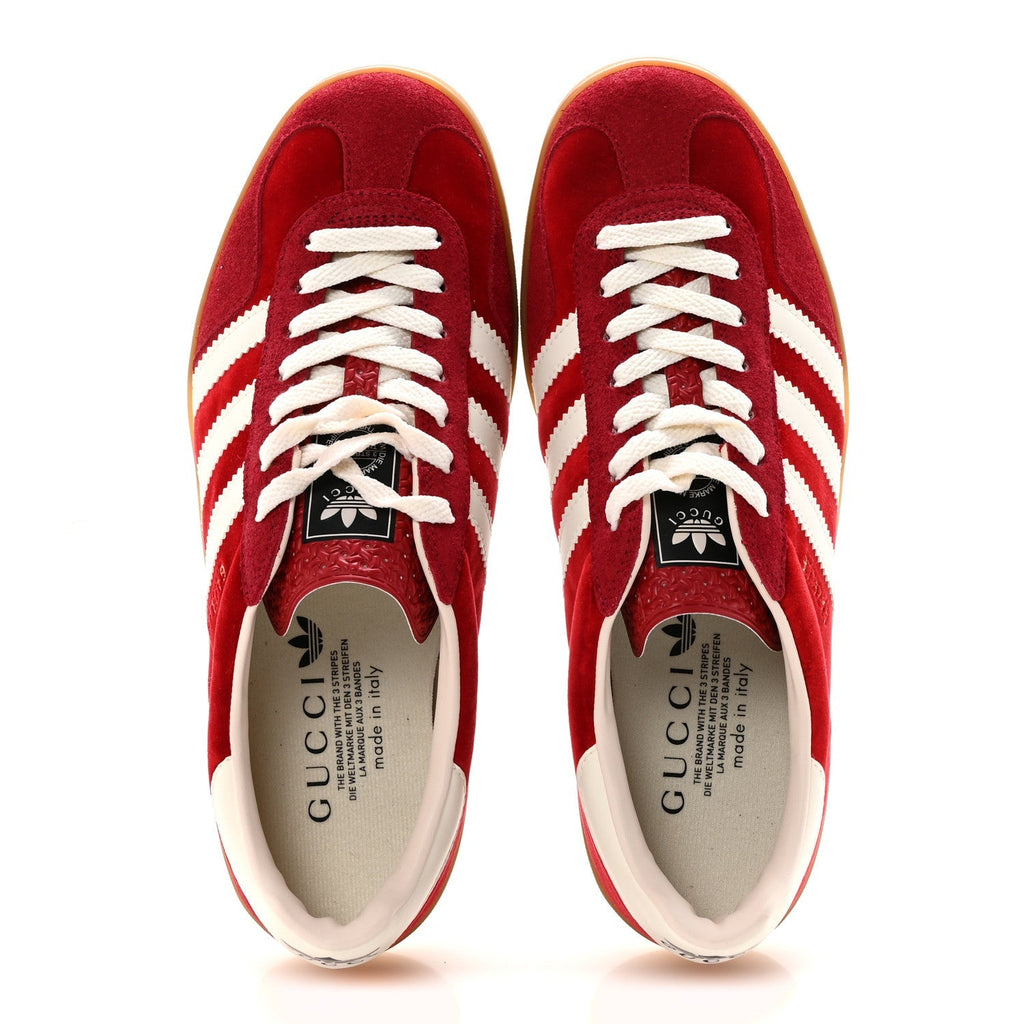 Gucci Velvet Suede Men's Gazelle Sneakers 8.5 Vulcanic Red Off White Hibiscus Red