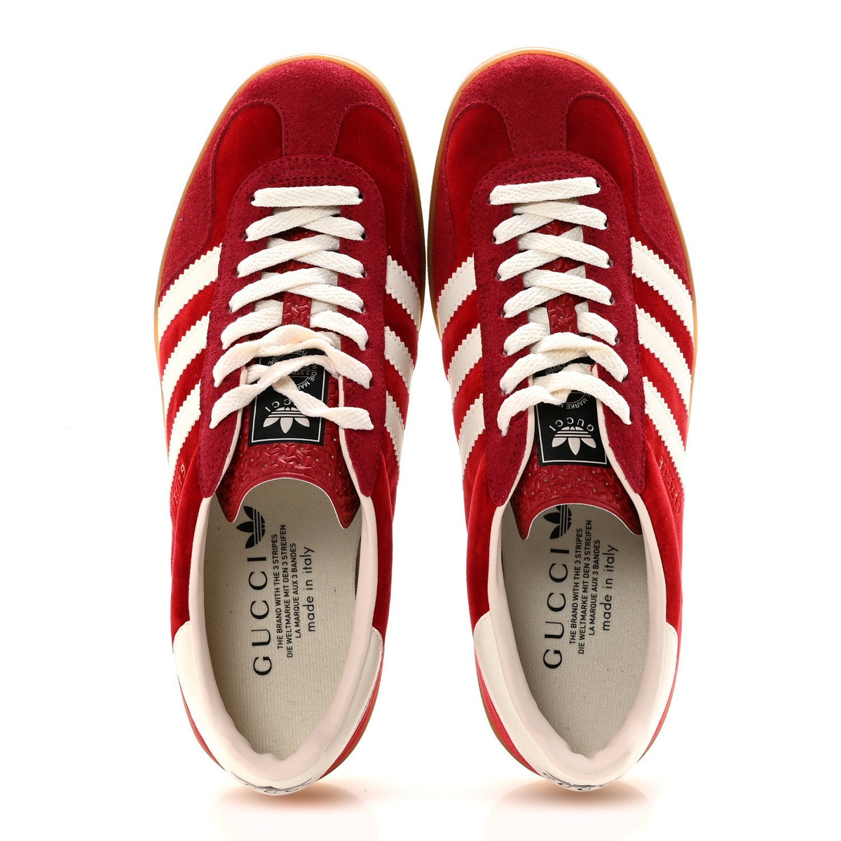 Gucci Velvet Suede Men's Gazelle Sneakers 8.5 Vulcanic Red Off White Hibiscus Red