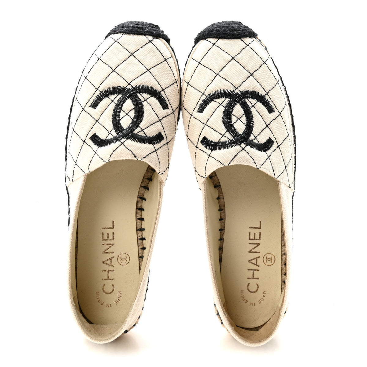 Chanel Fabric Women's Biarritz CC Espadrilles 36 Beige Black