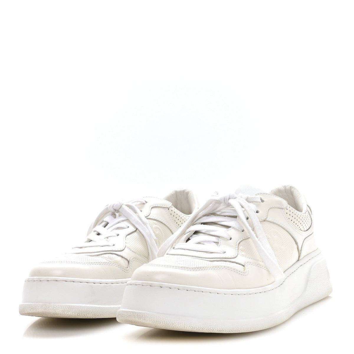 Gucci Calfskin Men's GG Tennis Interlocking G 55mm Sneakers 9.5 White