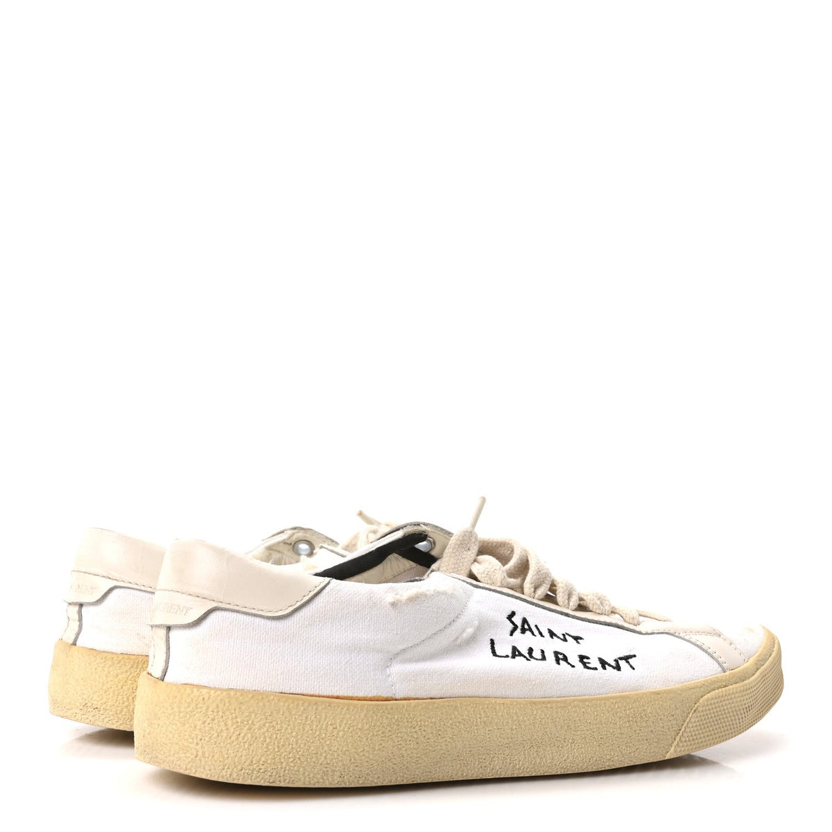 Saint Laurent Distressed Canvas Court Classic Sneakers 39 Panna