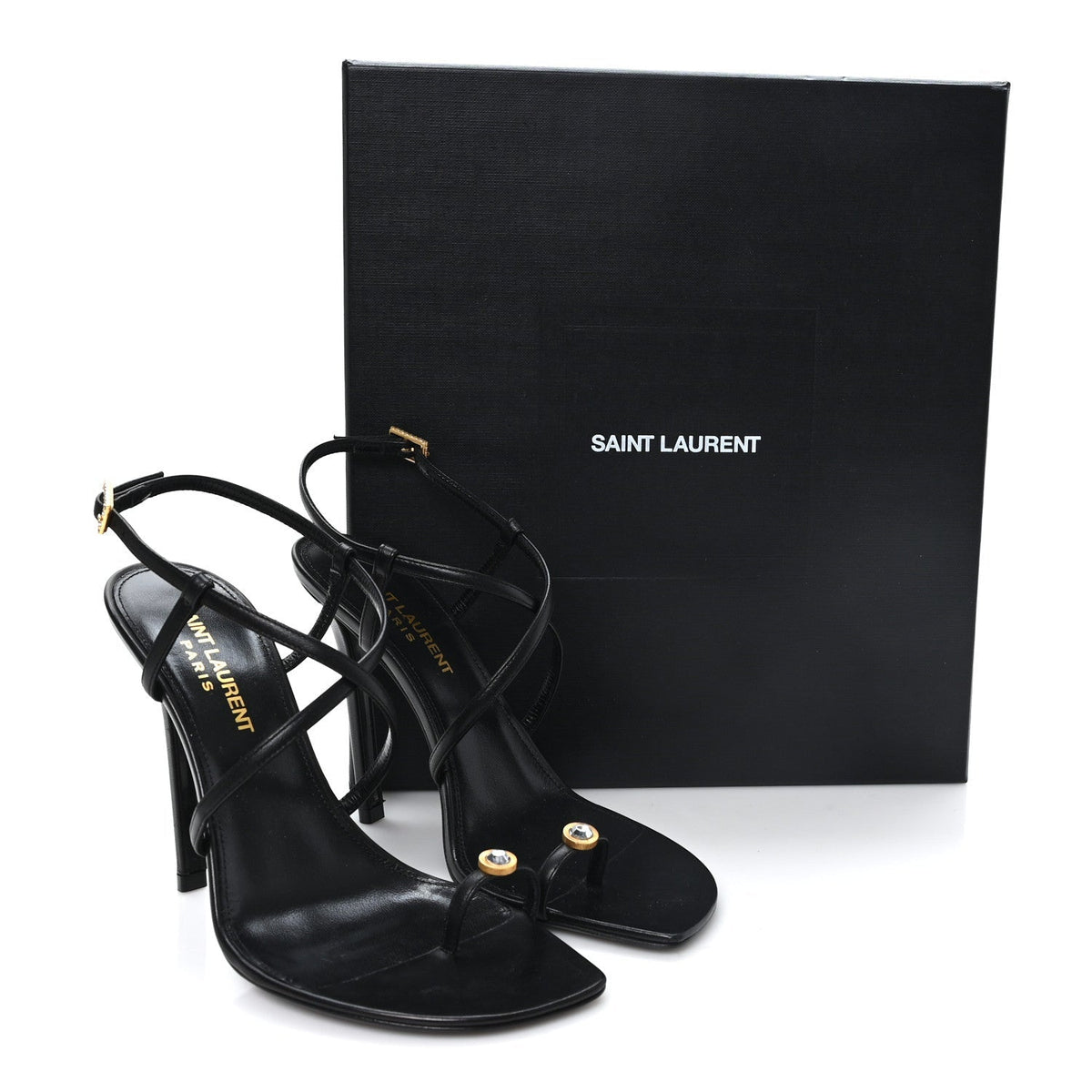 Saint Laurent Calfskin Women's Egado Date 110 Sandals 35 Black