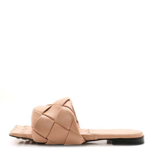 Bottega Veneta Nappa Women's Maxi Intrecciato Lido Flat Sandals 37 Tan