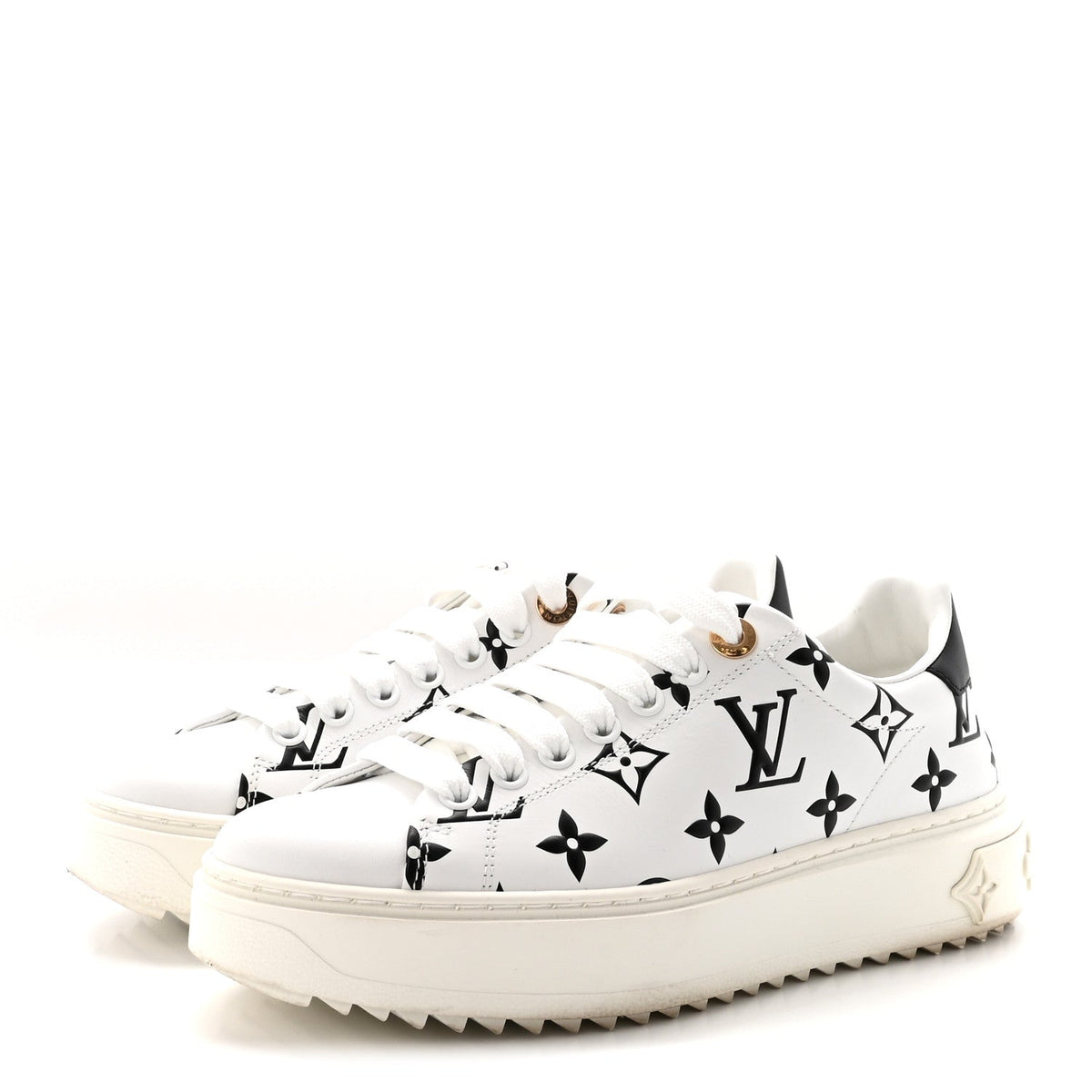 Louis Vuitton Calfskin Women's Monogram Debossed Time Out Sneakers 35 Black