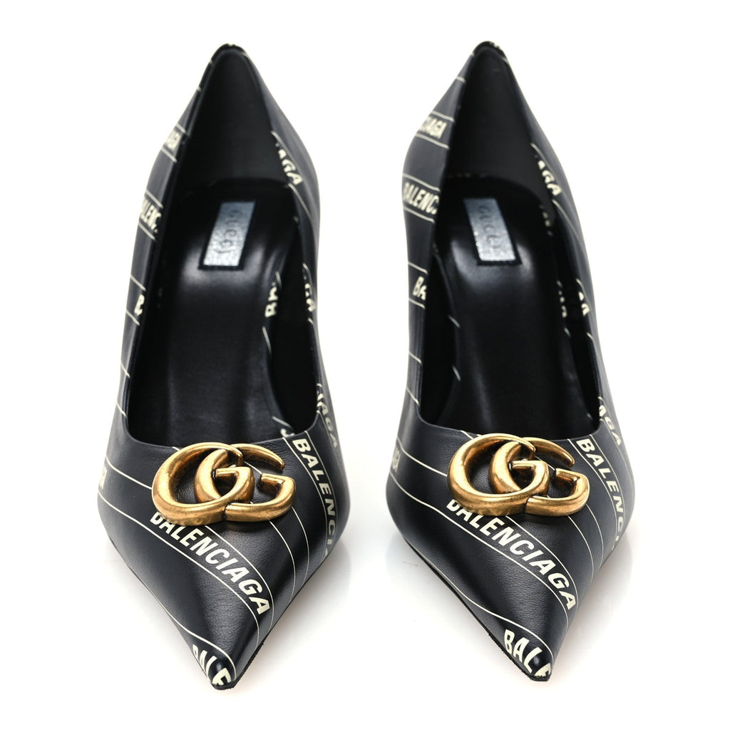 Balenciaga X Gucci Calfskin Women's Logo Knife 80mm Pumps 37.5 Black