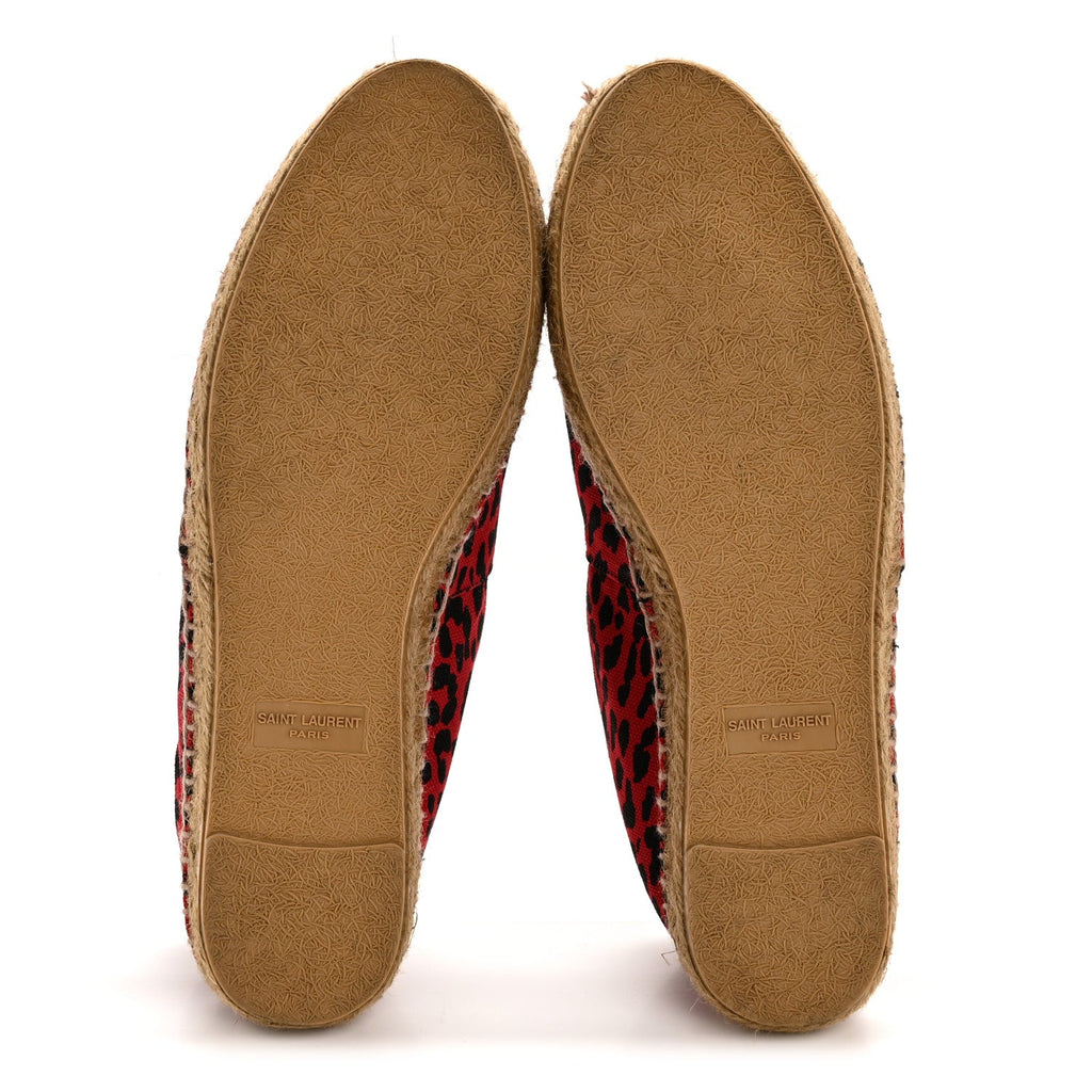 Saint Laurent Canvas Women's Leopard Print Espadrilles 38 Red Black