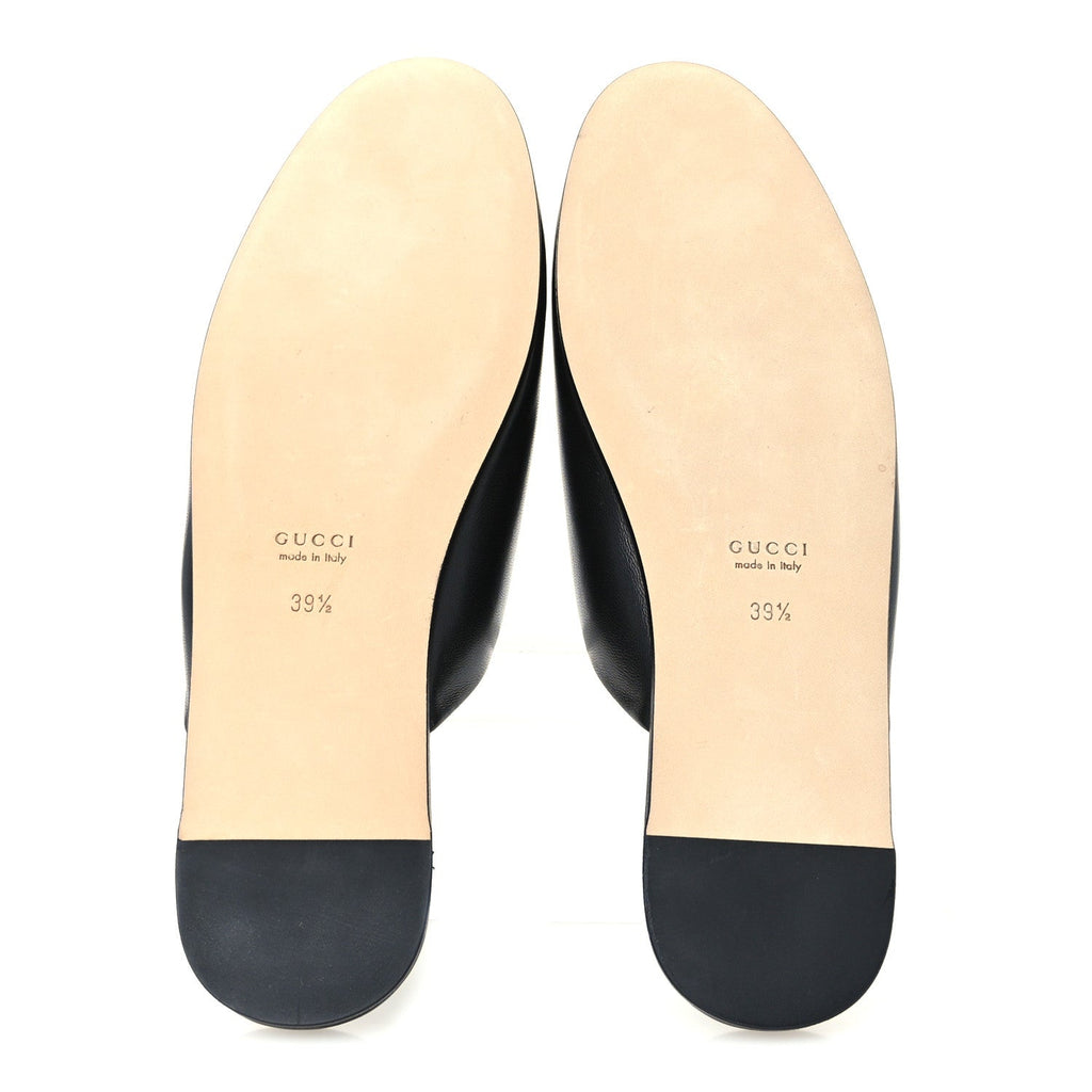 Gucci Nappa Women's Annette Horsebit Slippers 39.5 Black