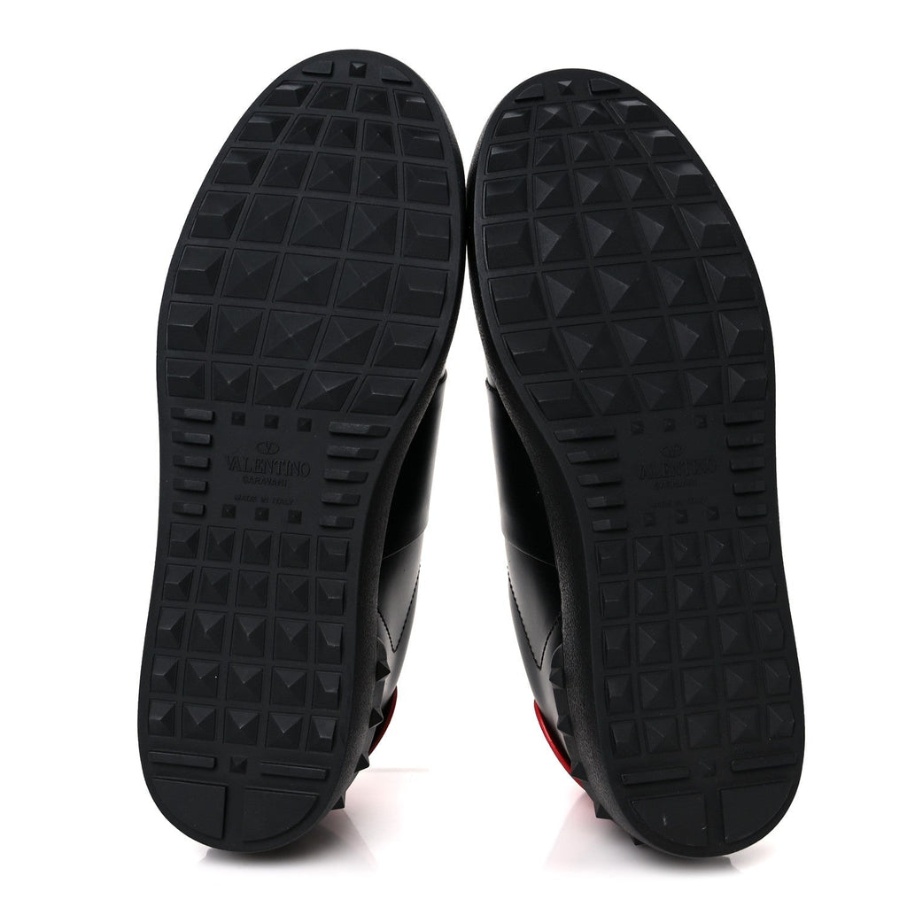 Valentino Garavani Calfskin Men's Rockstud VLTN Open Sneakers 41 Black Red