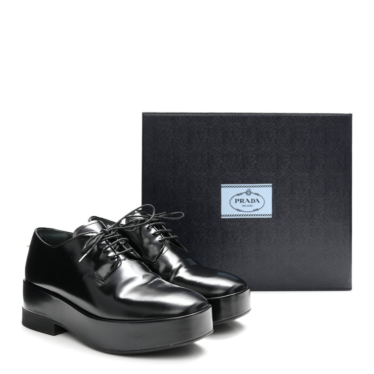 Prada Spazzolato Calfskin Women's Derby Platform Loafers 37 Black