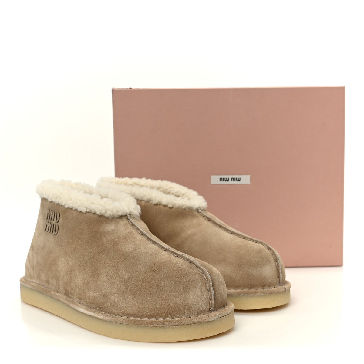 Miu Miu Shearling Suede Women's Ankle Boots 40 Deserto