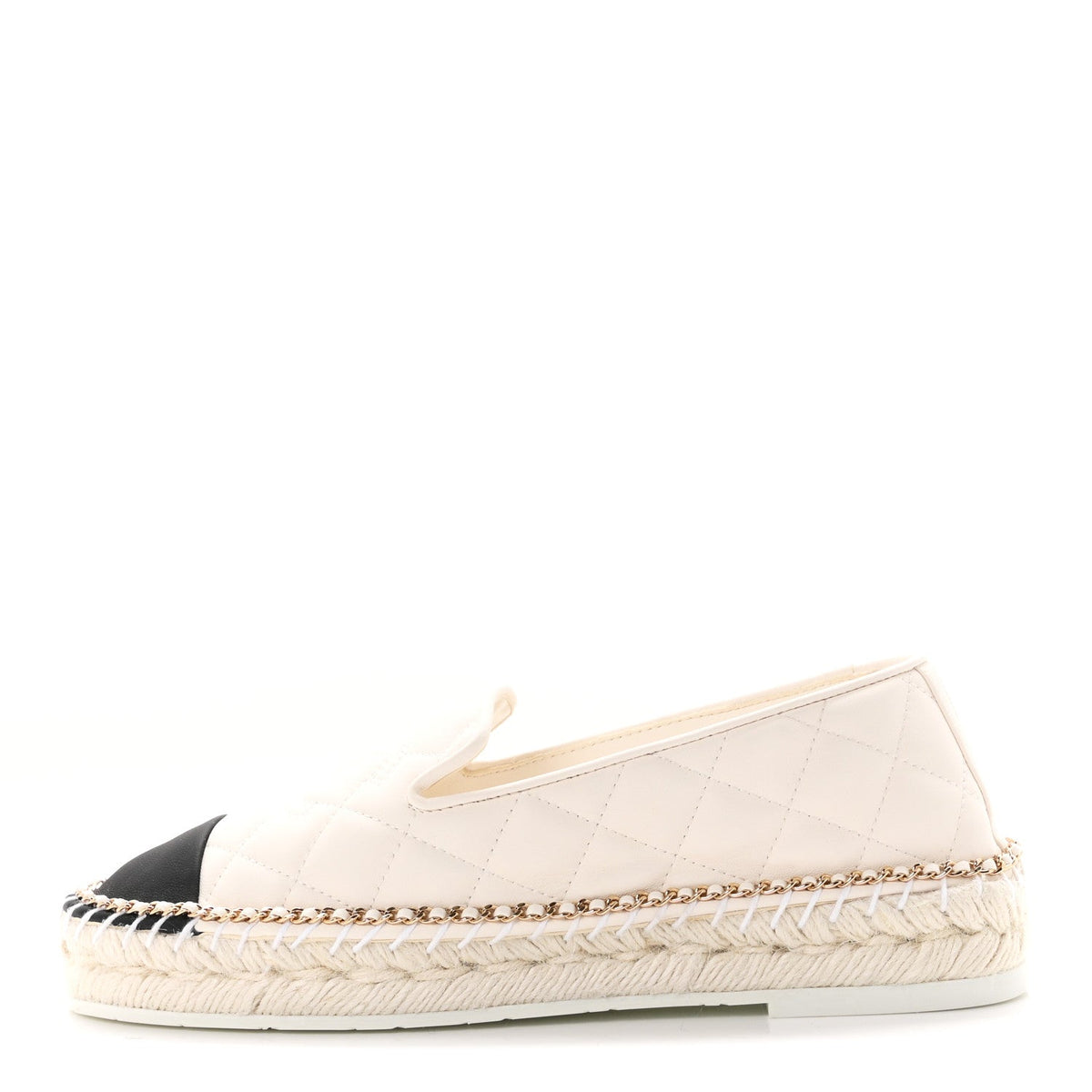 Chanel Shiny Lambskin Grosgrain CC Women's Espadrilles White Black