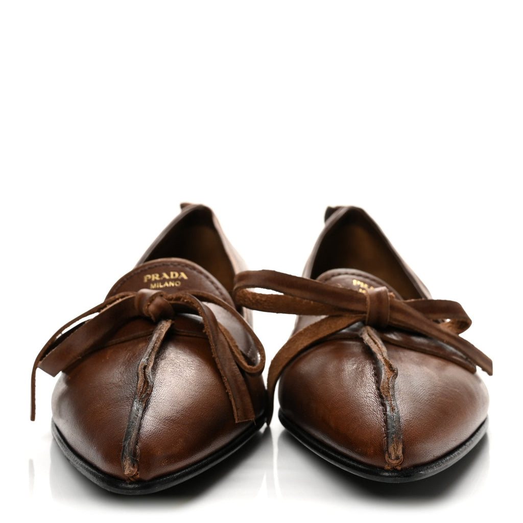 Prada Vitello Women's Old Bow Loafers 39 Cacao