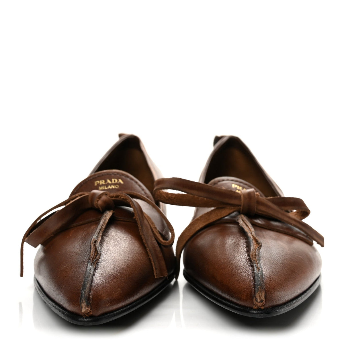 Prada Vitello Women's Old Bow Loafers 39 Cacao