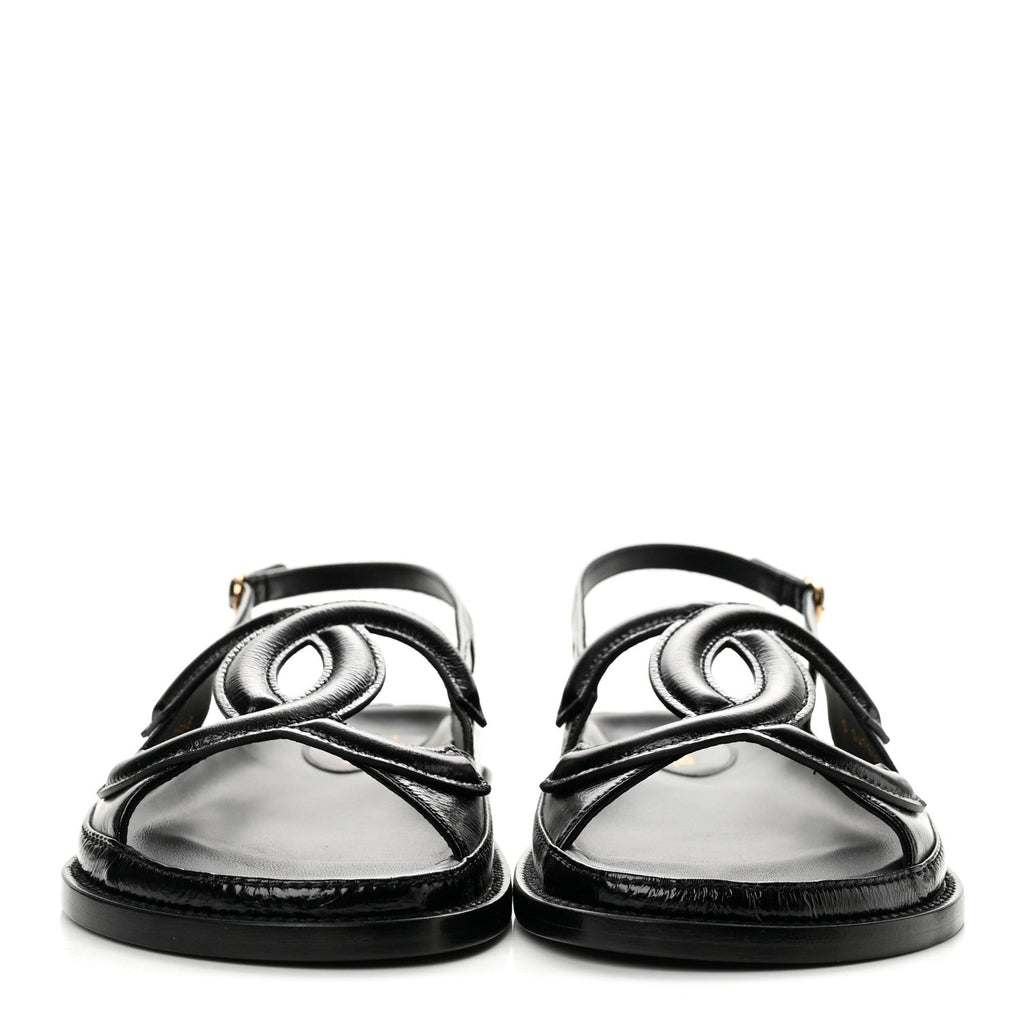 Chanel Lambskin CC Cut Out Women's Dad Sandals 40 Black