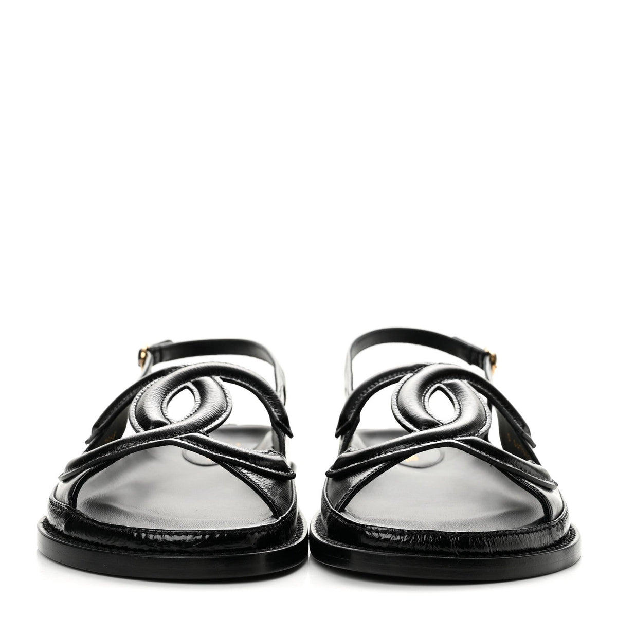 Chanel Lambskin CC Cut Out Women's Dad Sandals 40 Black