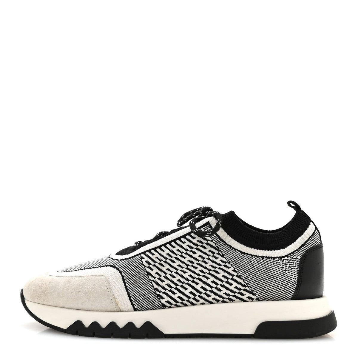 Hermes Knit Goatskin Men's Addict Sneakers 41 Black White